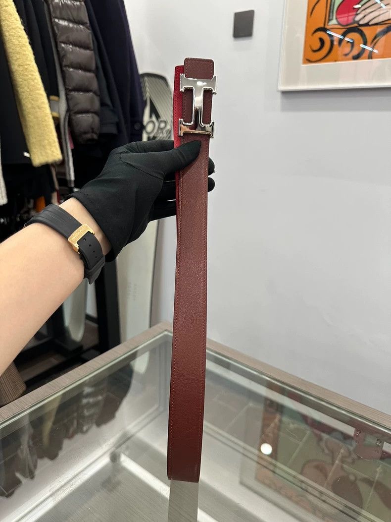 Hermes Hermes Red and Burgundy 3cm Women's Belt 85cm Size ONE SIZE - 3 Thumbnail