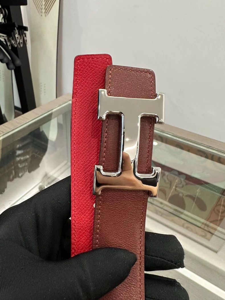 Hermes Hermes Red and Burgundy 3cm Women's Belt 85cm Size ONE SIZE - 5 Thumbnail