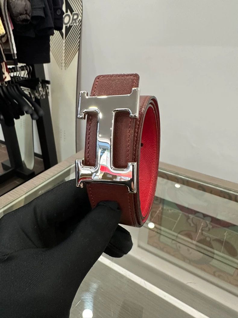 Hermes Hermes Red and Burgundy 3cm Women's Belt 85cm Size ONE SIZE - 2 Thumbnail