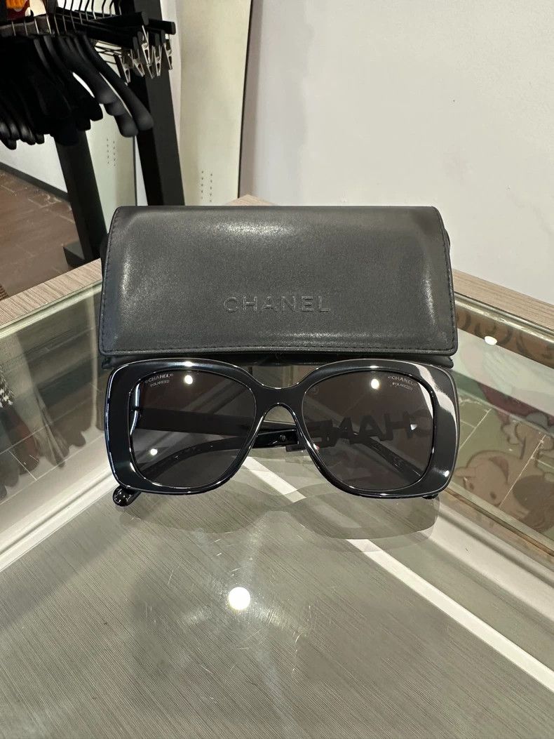 Chanel Chanel Black Rhinestone Logo Sunglasses Size ONE SIZE - 2 Thumbnail