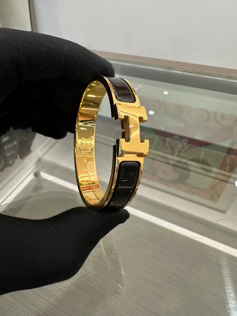 Hermes Hermes Clic H Enamel Bracelet Gold Black Size ONE SIZE - 2 Thumbnail