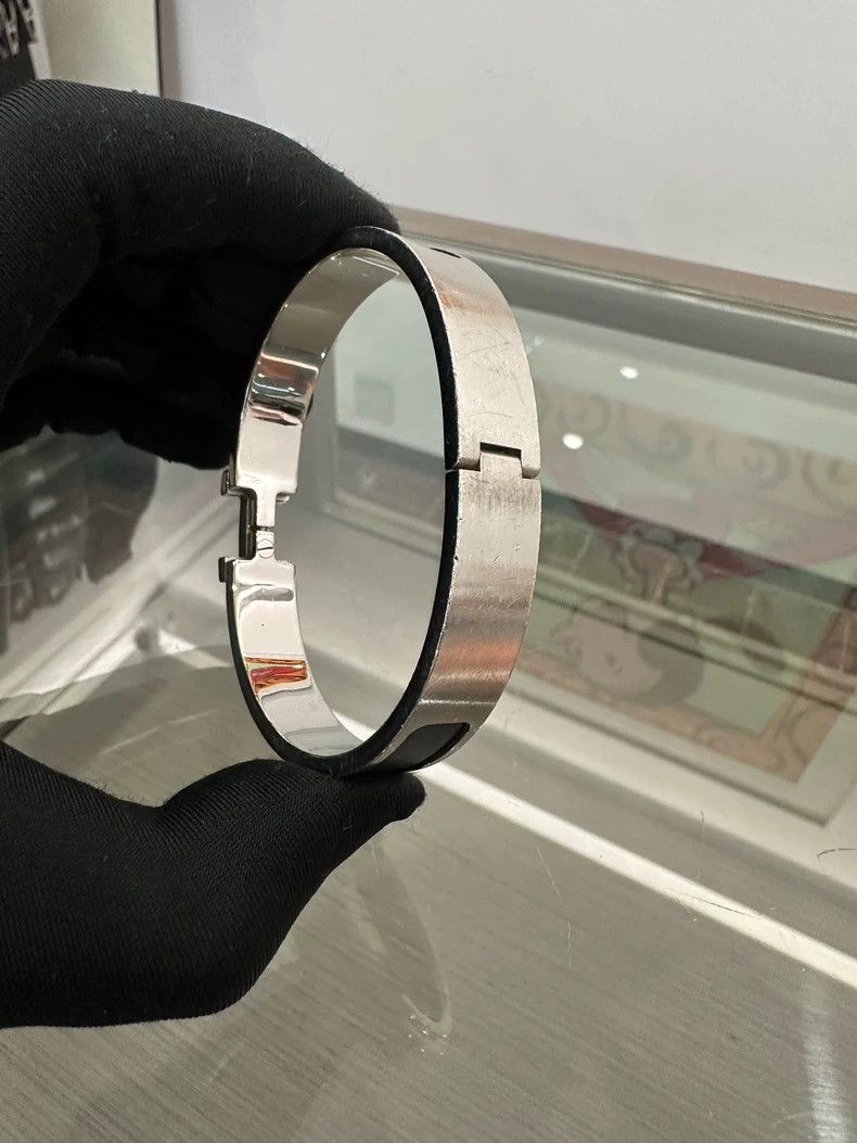 Hermes Hermes Clic H Black Silver Enamel Bracelet Size ONE SIZE - 3 Thumbnail