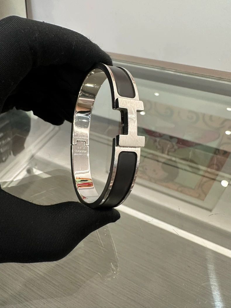 Hermes Hermes Clic H Black Silver Enamel Bracelet Size ONE SIZE - 2 Thumbnail