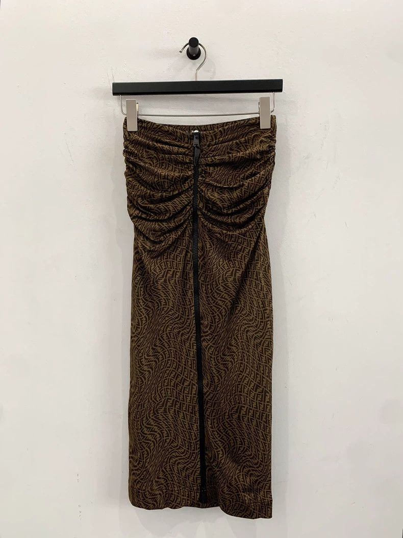 Fendi Fendi Brown Logo Print Strapless Dress Size S / US 4 / IT 40 - 2 Thumbnail