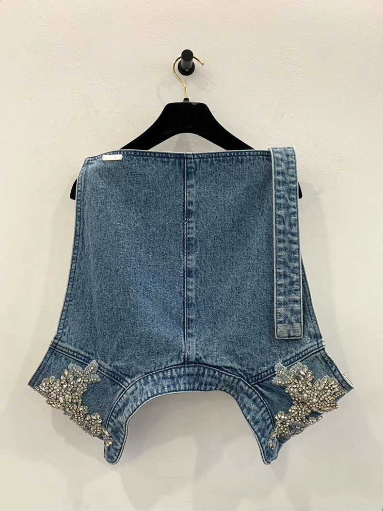 Balmain La Maison Jade Blue Denim Vest With Rhinestones Size S / US 4 / IT 40 - 2 Thumbnail