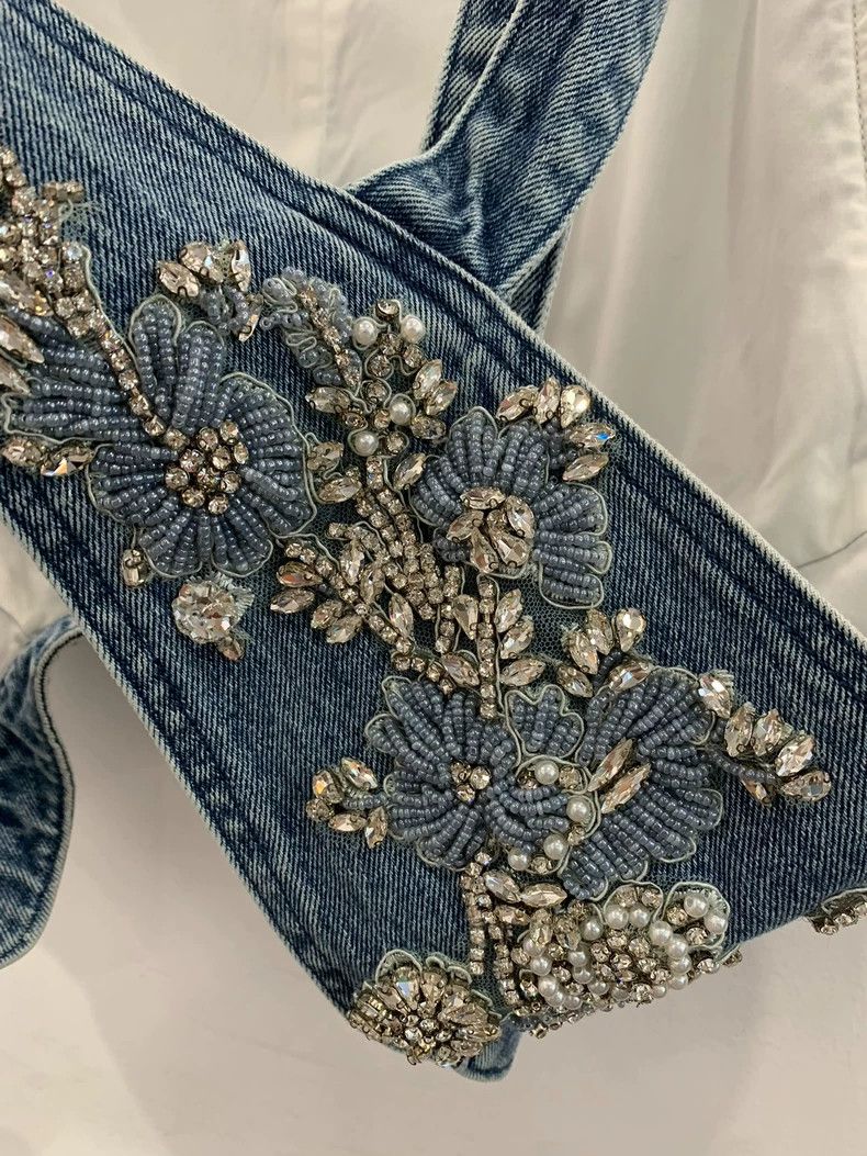 Balmain La Maison Jade Blue Denim Vest With Rhinestones Size S / US 4 / IT 40 - 3 Thumbnail