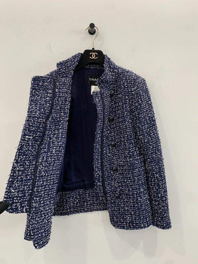Chanel Chanel Blue Tweed Shimmer Button Women's Jacket Size XS / US 0-2 / IT 36-38 - 3 Thumbnail