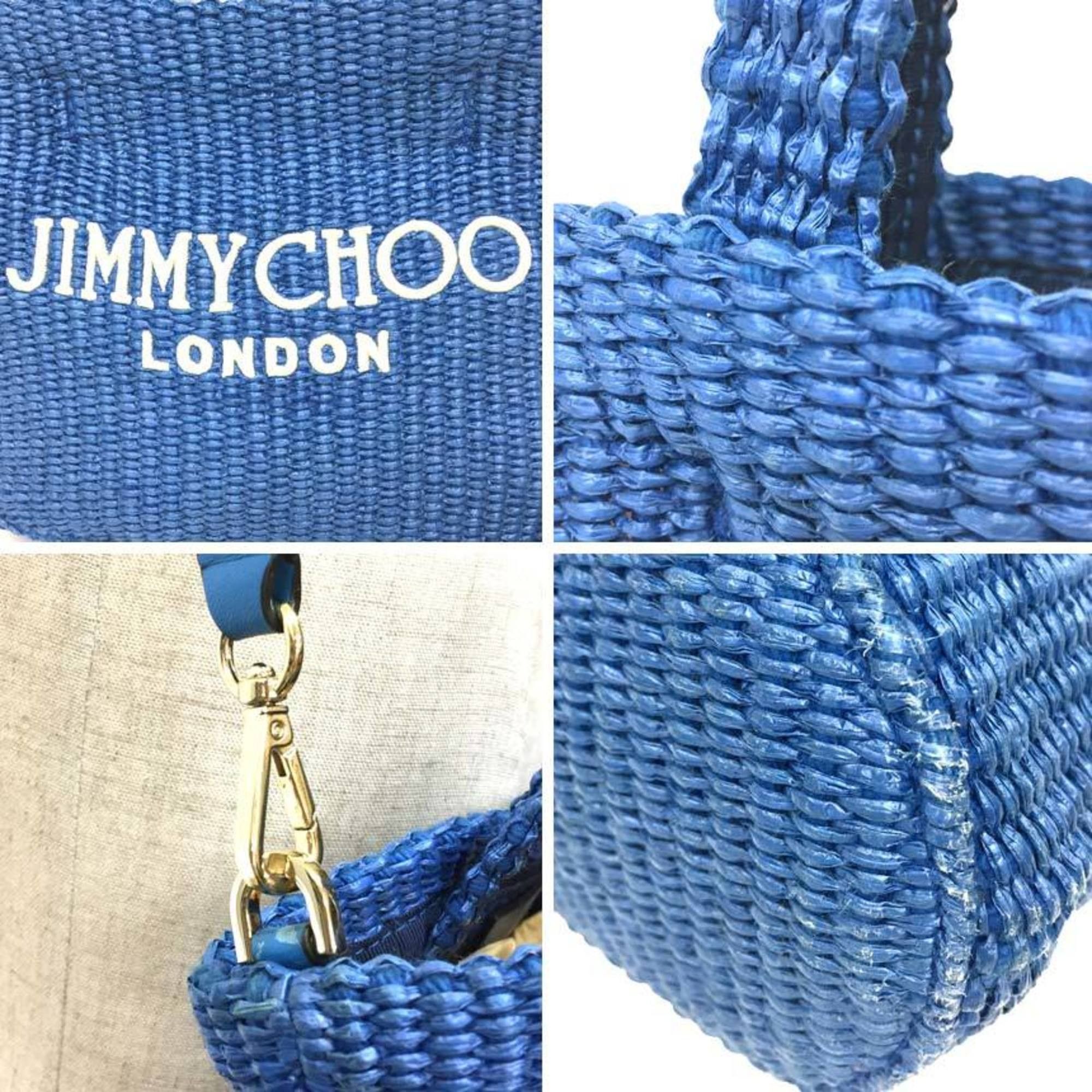 Jimmy Choo JIMMY CHOO BEACH TOTE E/W MINI JYN 25827494 Shoulder Bag in Sky and Latte Blue Raffia. Women's. Size ONE SIZE - 3 Thumbnail