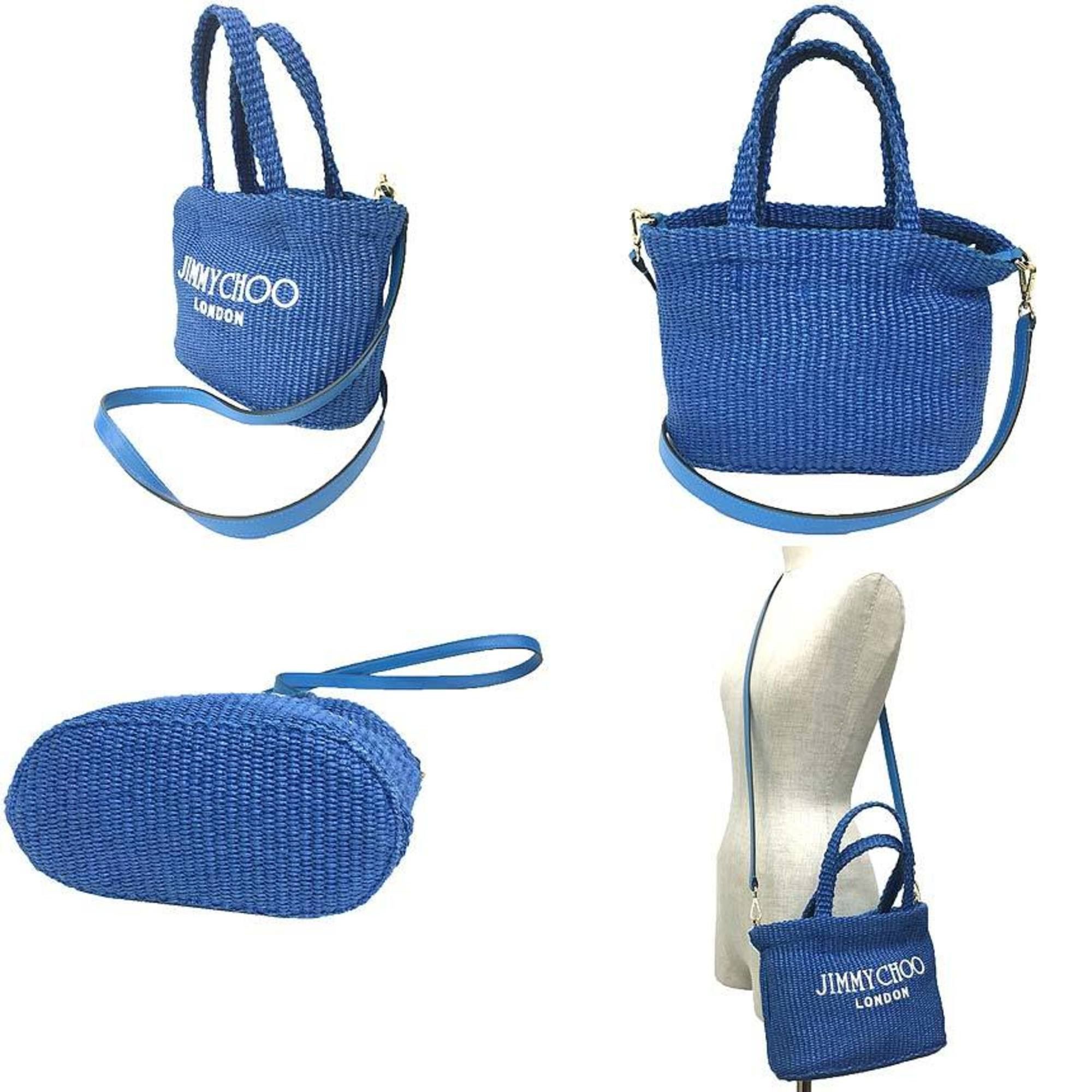 Jimmy Choo JIMMY CHOO BEACH TOTE E/W MINI JYN 25827494 Shoulder Bag in Sky and Latte Blue Raffia. Women's. Size ONE SIZE - 2 Thumbnail