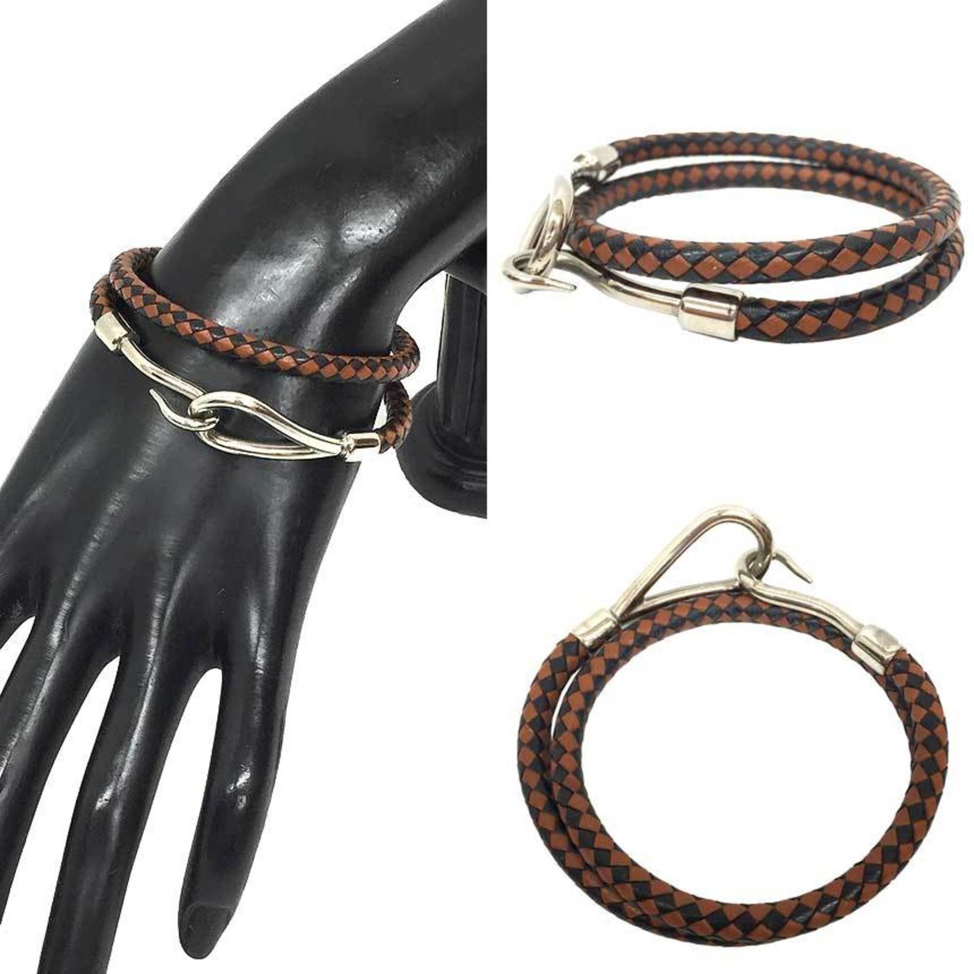 Hermes Hermes Jumbo Choker Double Bracelet Leather Intrecciato Two-Tone Men's Women's Black x Brown Size ONE SIZE - 2 Thumbnail