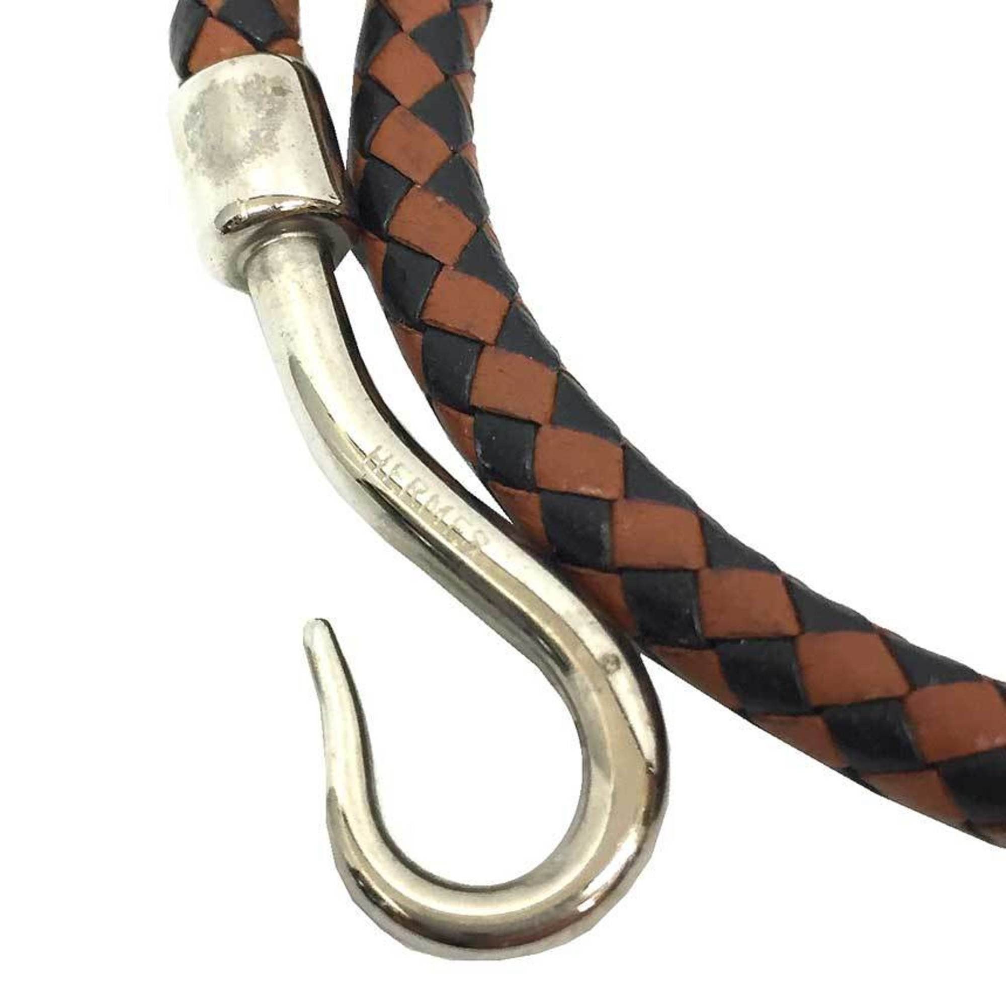 Hermes Hermes Jumbo Choker Double Bracelet Leather Intrecciato Two-Tone Men's Women's Black x Brown Size ONE SIZE - 3 Thumbnail