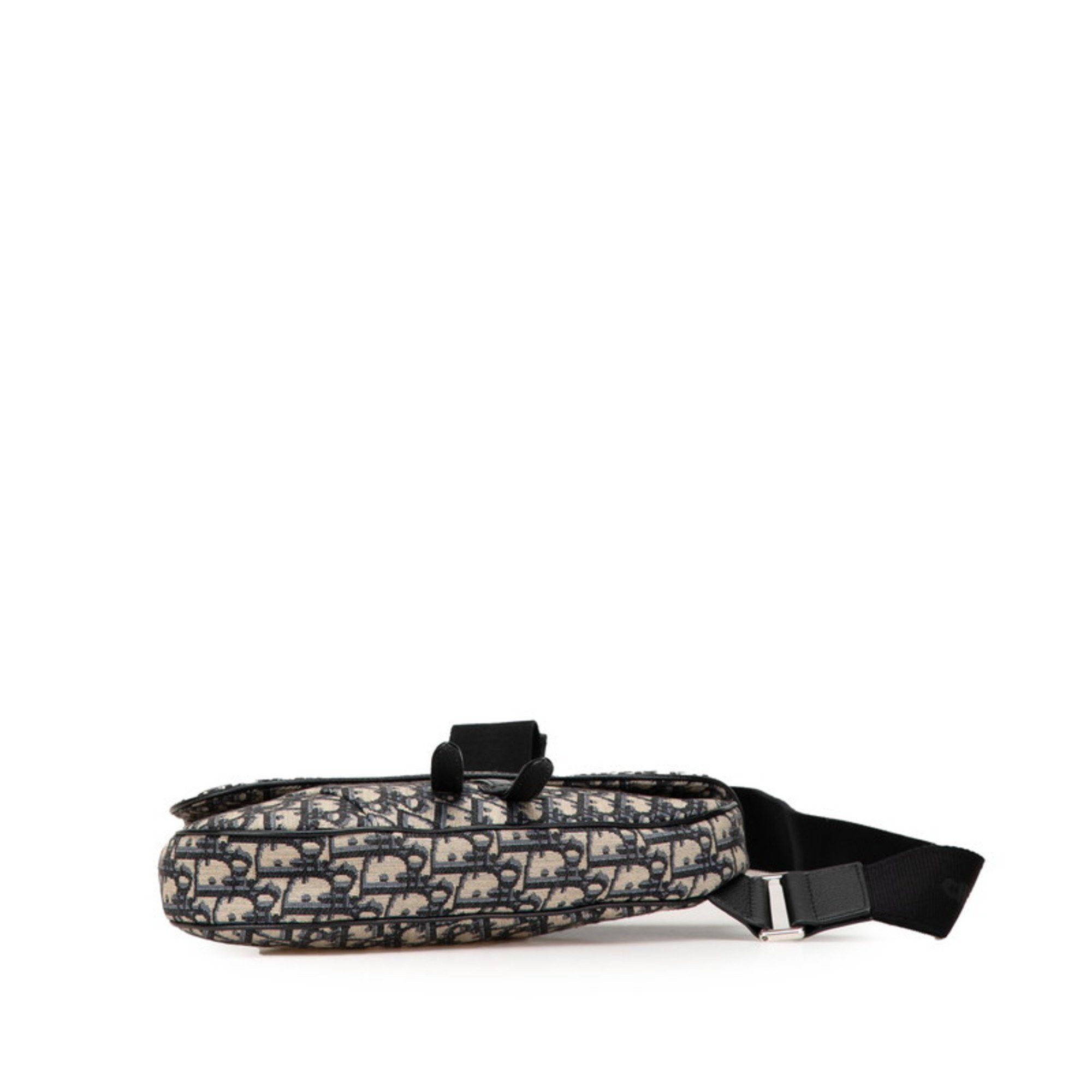 Dior Christian Dior Dior Oblique Saddle Bag, Body Shoulder Navy, Beige, Canvas, Leather, Women's, Size ONE SIZE - 3 Thumbnail