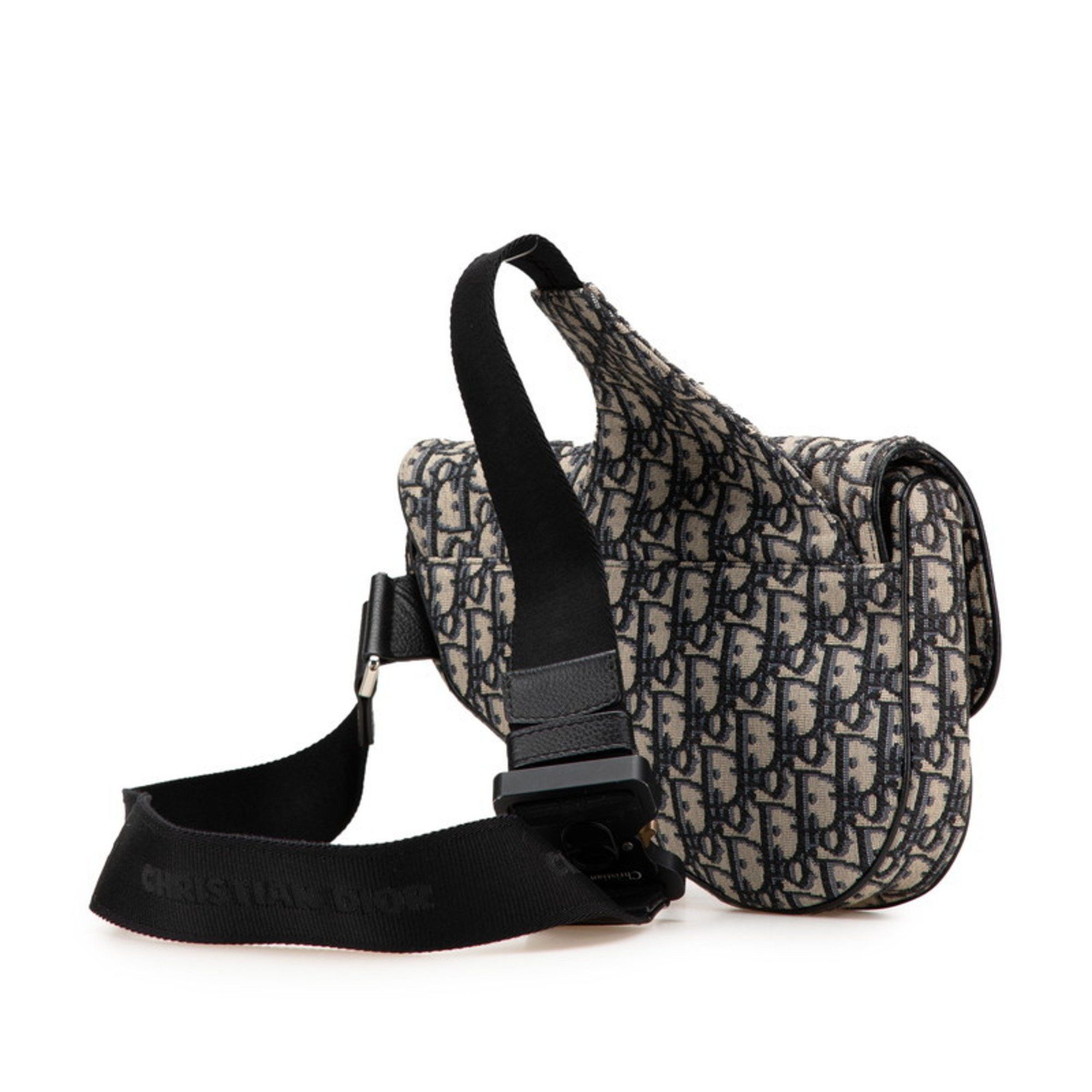 Dior Christian Dior Dior Oblique Saddle Bag, Body Shoulder Navy, Beige, Canvas, Leather, Women's, Size ONE SIZE - 2 Thumbnail