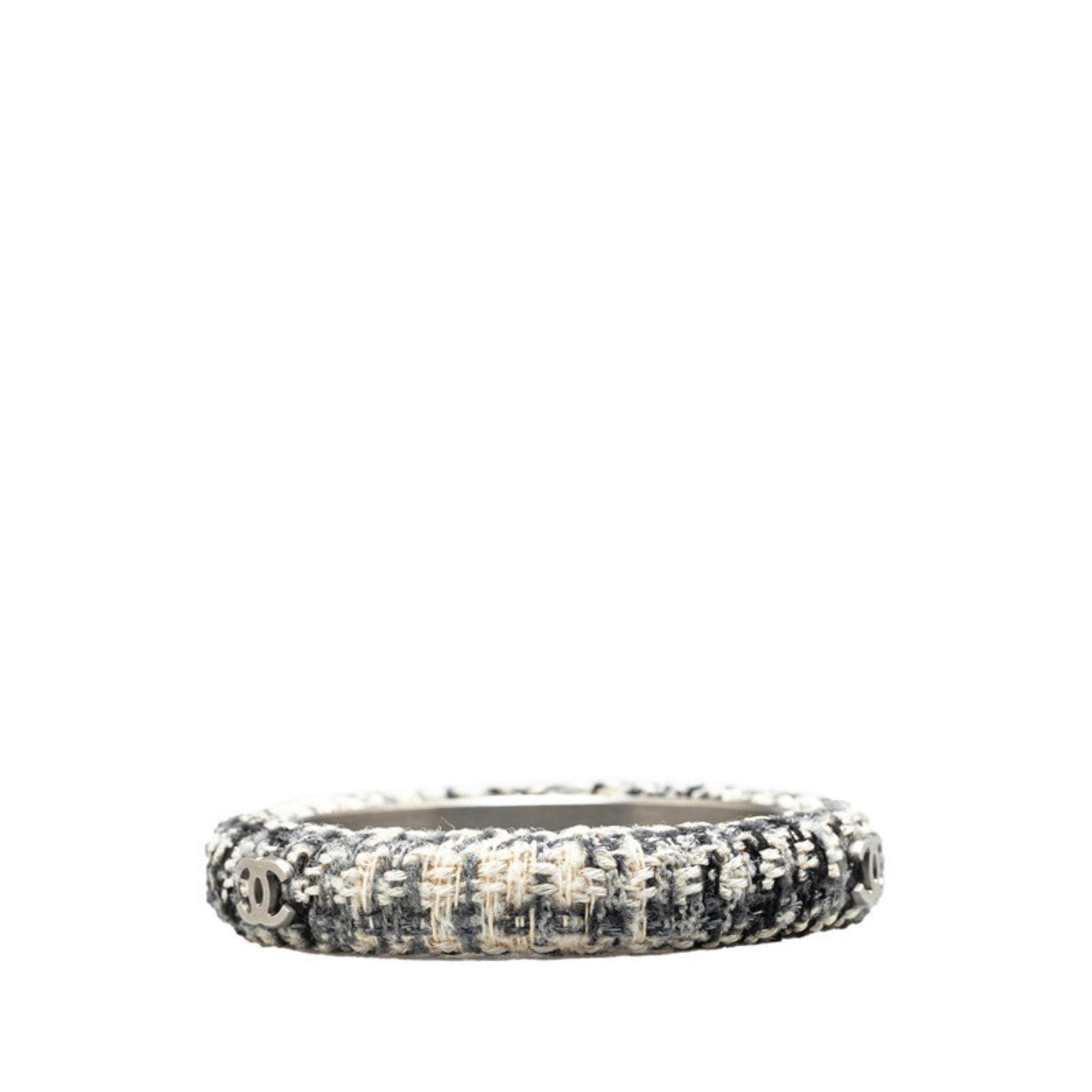 Chanel Chanel Coco Mark Bangle in White, Gray, Black, Tweed, and Metal. Women's. Size ONE SIZE - 3 Thumbnail
