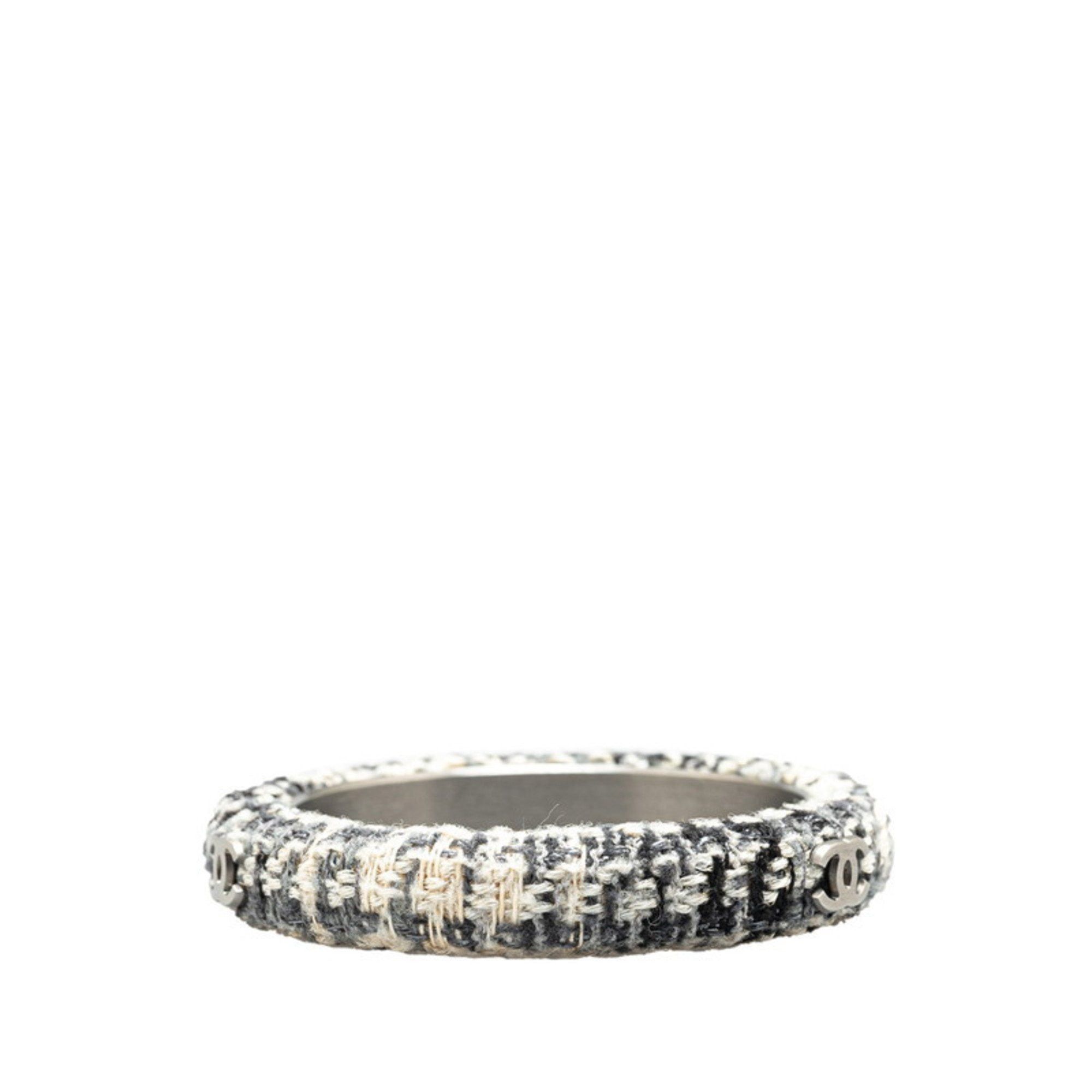 Chanel Chanel Coco Mark Bangle in White, Gray, Black, Tweed, and Metal. Women's. Size ONE SIZE - 2 Thumbnail