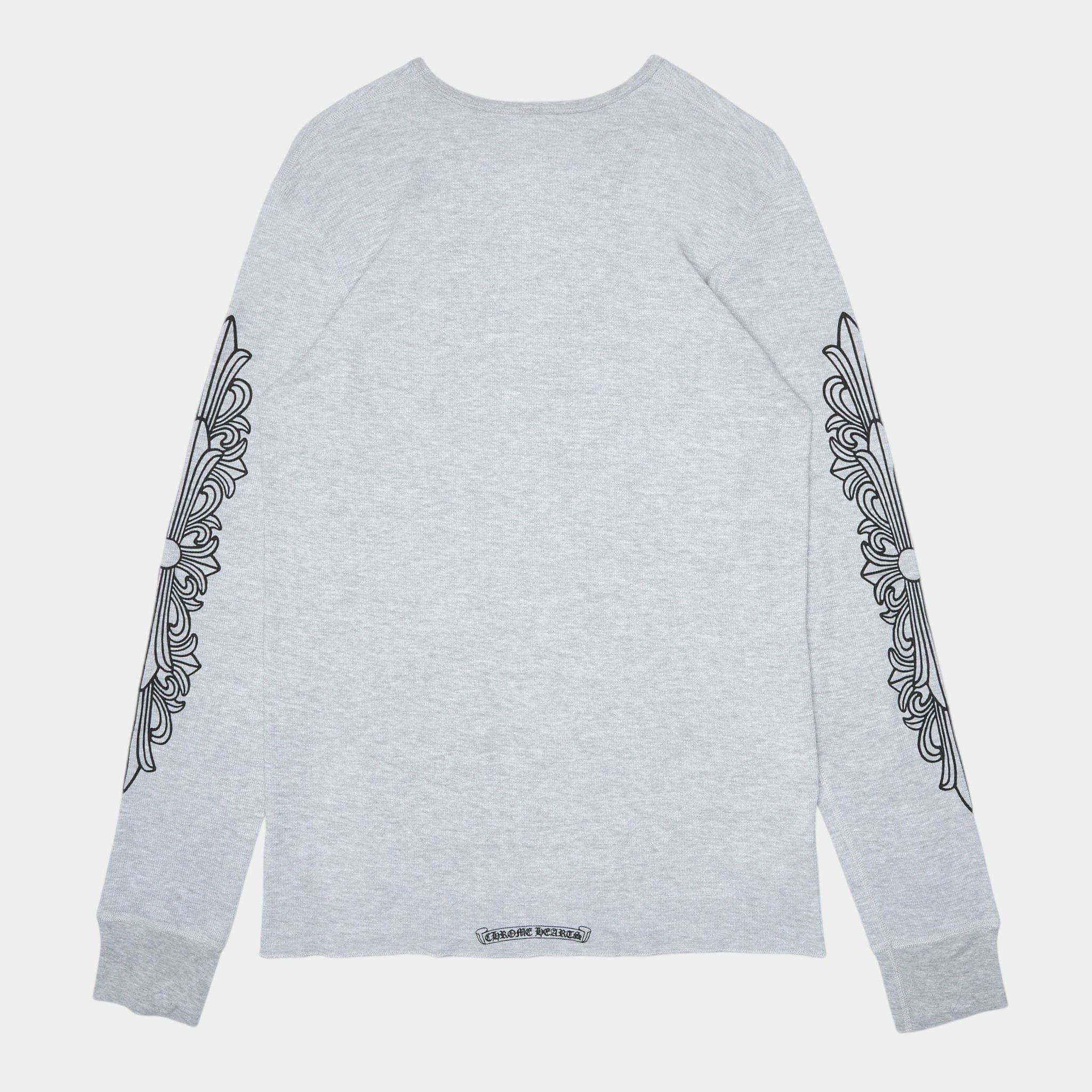 Chrome Hearts Horseshoe Floral Logo Thermal Long Sleeve Shirt Grey Black Size US XXL / EU 58 / 5 - 2 Thumbnail