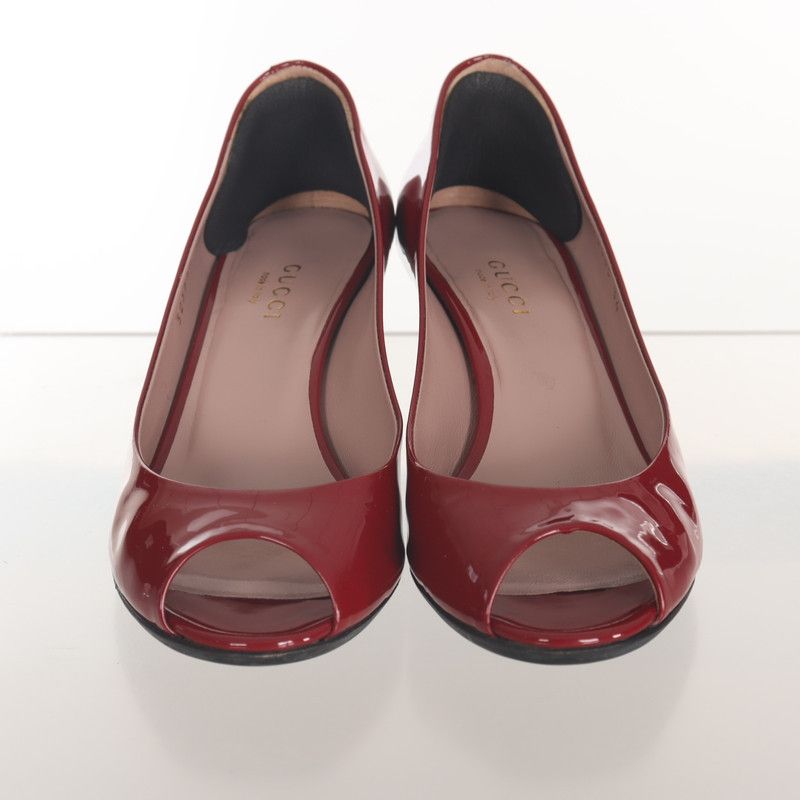 Gucci Gucci Red Peep-Toe Wedge Heels 0079 Size US 5 / IT 35 - 2 Thumbnail
