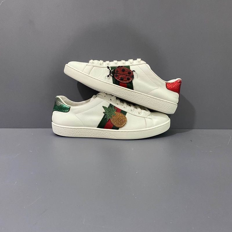 Gucci Gucci Ace Leather Pineapple Embroidered Sneakers 0079 Size US 8 / IT 38 - 8 Thumbnail