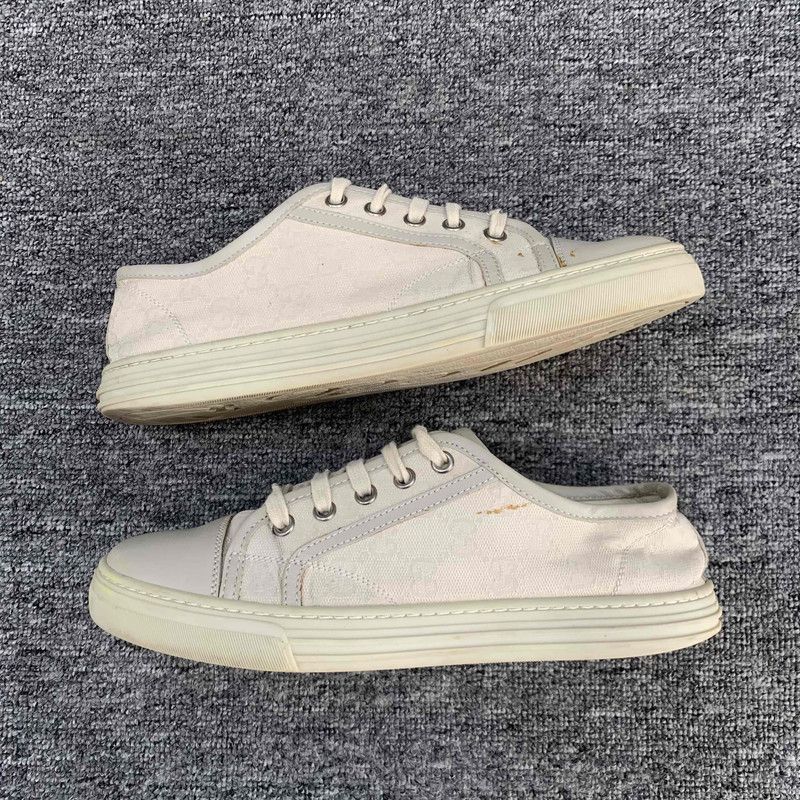 Gucci Gucci Beige Canvas GG Logo Low-Top Sneakers 0079 Size US 6 / IT 36 - 11 Thumbnail