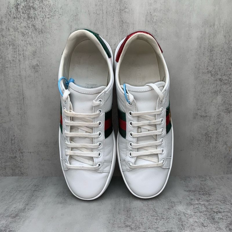 Gucci Gucci White Ace Sneakers with Green Red Stripe 0079 Size US 5 / IT 35 - 6 Thumbnail