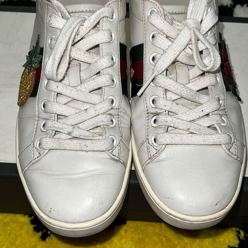 Gucci Gucci White Leather Pineapple Embroidered Sneakers 0079 Size US 6.5 / IT 36.5 - 12 Thumbnail