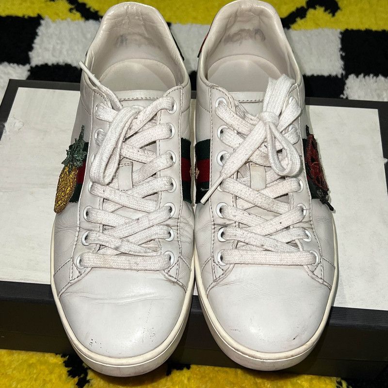 Gucci Gucci White Leather Pineapple Embroidered Sneakers 0079 Size US 6.5 / IT 36.5 - 11 Thumbnail