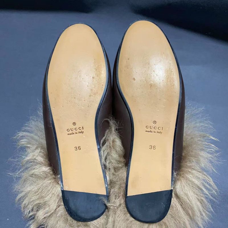 Gucci Gucci Princetown Brown Flat Mule with Fur 0079 Size US 5 / IT 35 - 4 Thumbnail