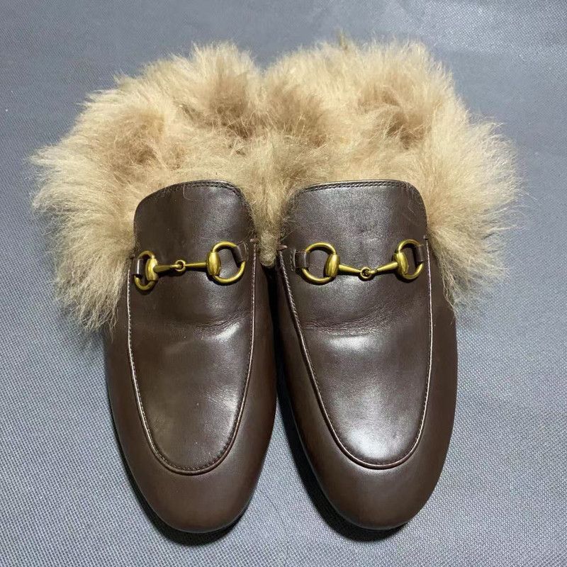 Gucci Gucci Princetown Brown Flat Mule with Fur 0079 Size US 5 / IT 35 - 2 Thumbnail