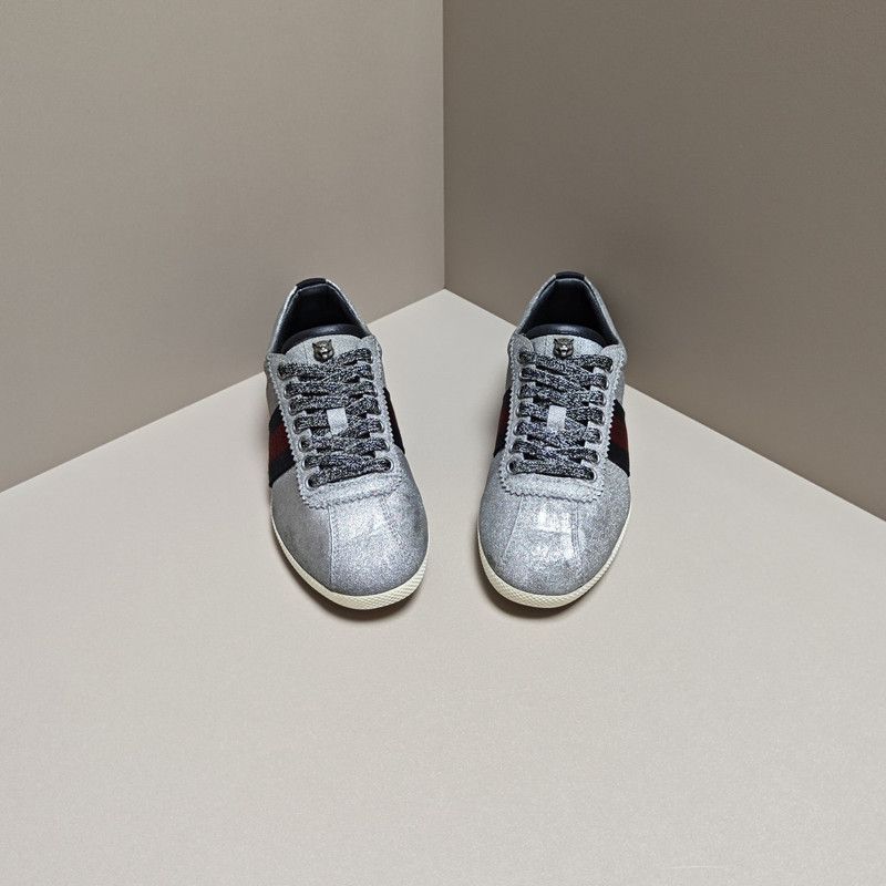 Gucci Gucci Silver Web Low-Top Fashion Sneakers for Women 0079 Size US 5 / IT 35 - 2 Thumbnail