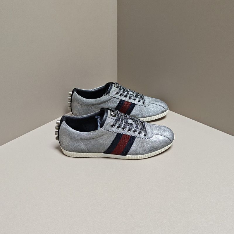 Gucci Gucci Silver Web Low-Top Fashion Sneakers for Women 0079 Size US 5 / IT 35 - 6 Thumbnail
