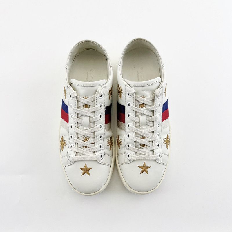Gucci Gucci Ace Bee and Star White Sneakers 0079 Size US 8 / IT 38 - 2 Thumbnail