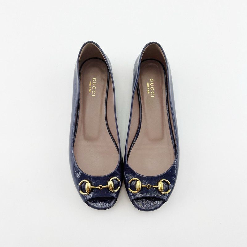 Gucci Gucci Blue Peep-Toe Patent Flats for Women 0079 Size US 6 / IT 36 - 2 Thumbnail