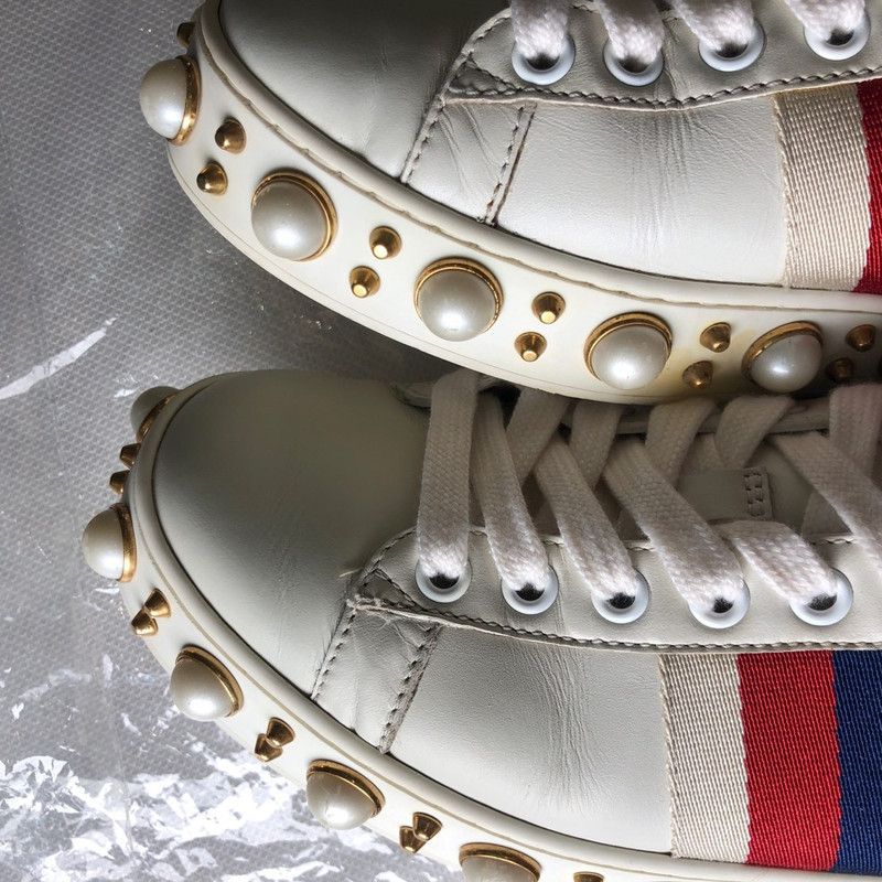 Gucci Gucci Ace Pearl Detail Low-Top Sneakers 0079 Size US 5 / IT 35 - 14 Thumbnail
