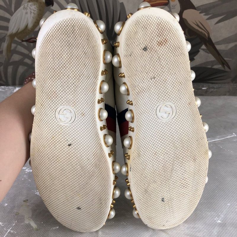 Gucci Gucci Ace Pearl Detail Low-Top Sneakers 0079 Size US 5 / IT 35 - 5 Thumbnail