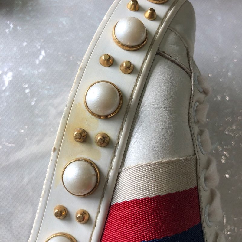 Gucci Gucci Ace Pearl Detail Low-Top Sneakers 0079 Size US 5 / IT 35 - 11 Thumbnail