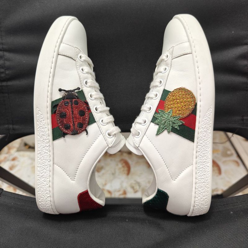Gucci Gucci Ace Leather Sneakers with Pineapple Embroidery 0079 Size US 6 / IT 36 - 6 Thumbnail