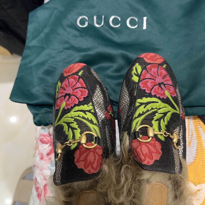 Gucci Gucci Floral Print Fur-Lined Slide Sandals 0079 Size US 6.5 / IT 36.5 - 9 Thumbnail