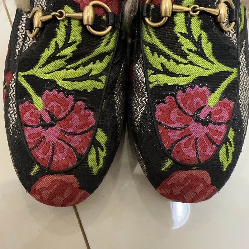Gucci Gucci Floral Print Fur-Lined Slide Sandals 0079 Size US 6.5 / IT 36.5 - 6 Thumbnail