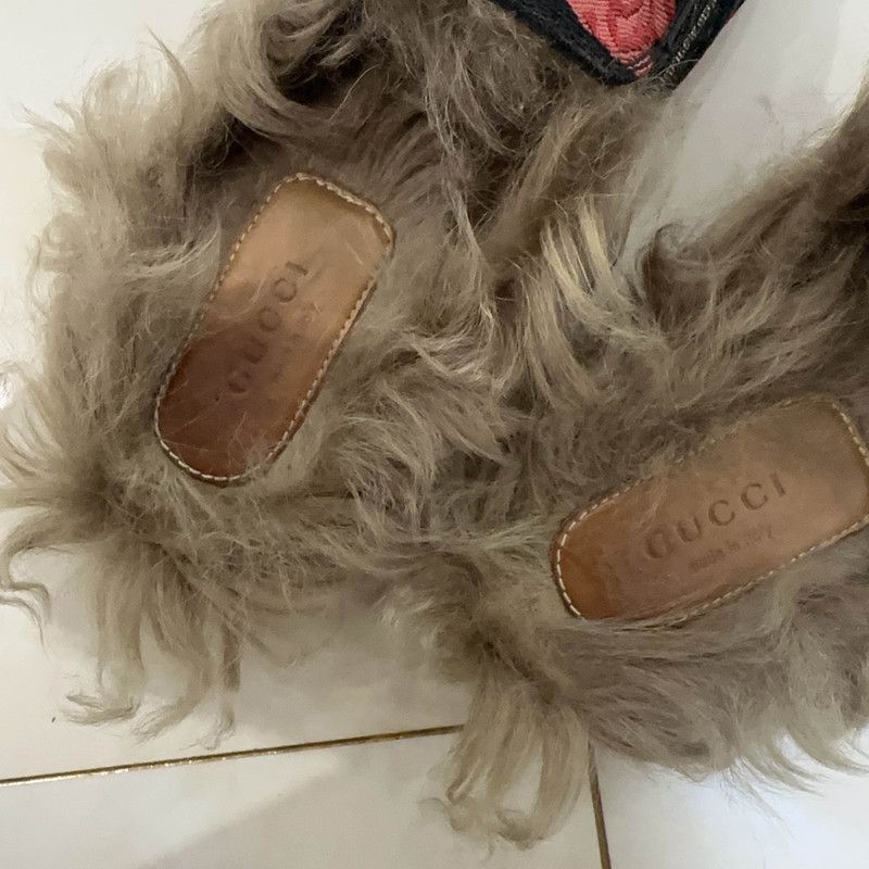 Gucci Gucci Floral Print Fur-Lined Slide Sandals 0079 Size US 6.5 / IT 36.5 - 10 Thumbnail