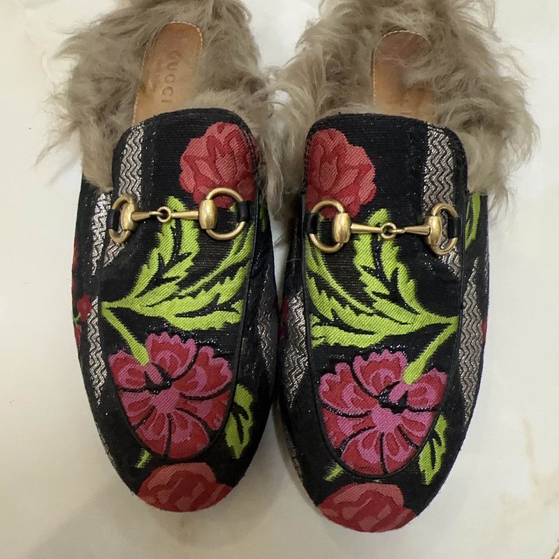 Gucci Gucci Floral Print Fur-Lined Slide Sandals 0079 Size US 6.5 / IT 36.5 - 2 Thumbnail