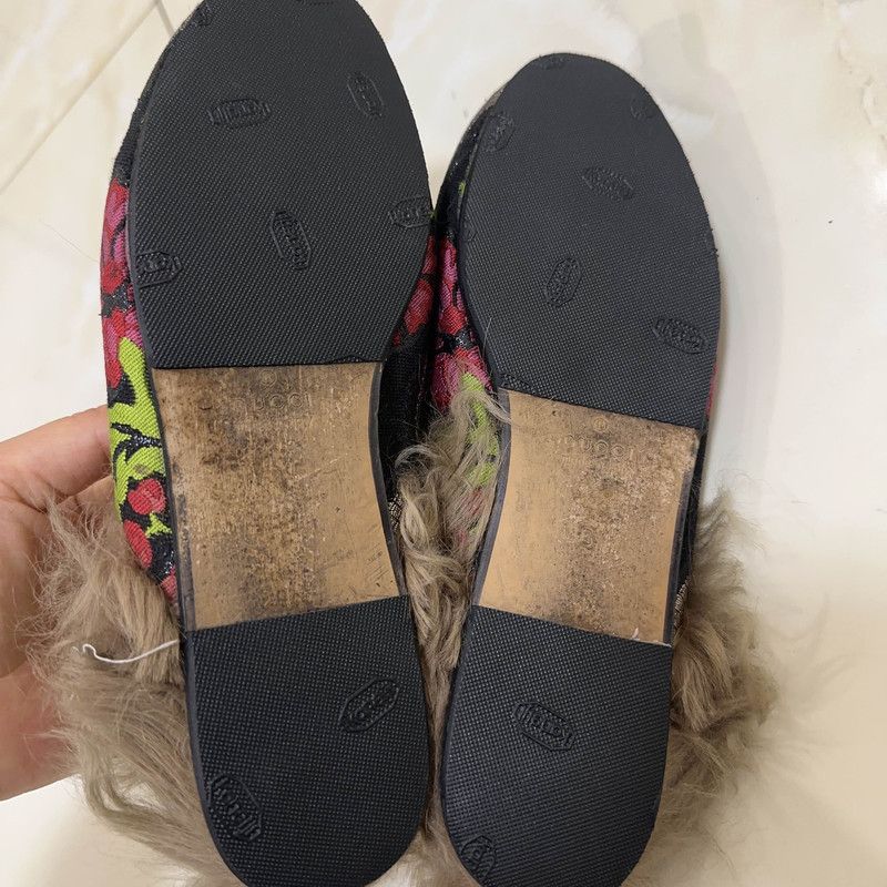 Gucci Gucci Floral Print Fur-Lined Slide Sandals 0079 Size US 6.5 / IT 36.5 - 4 Thumbnail