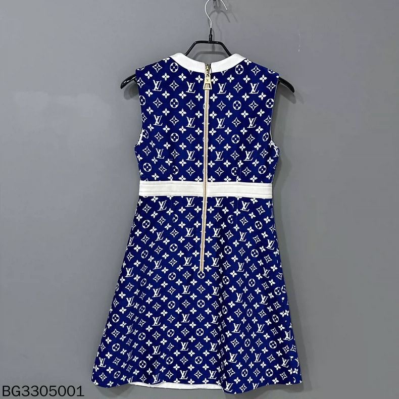Louis Vuitton Louis Vuitton Blue Flocked Print Dress - dmc Size M / US 6-8 / IT 42-44 - 3 Thumbnail