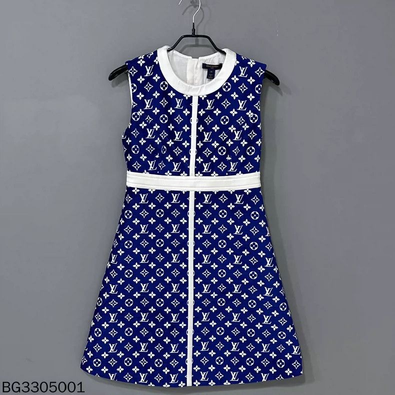 Louis Vuitton Louis Vuitton Blue Flocked Print Dress - dmc Size M / US 6-8 / IT 42-44 - 2 Thumbnail