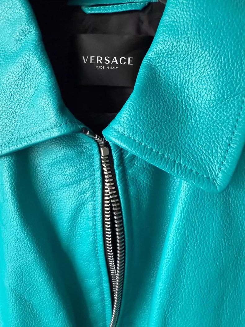 Versace VERSACE Turquoise Leather Jacket Runway - dmc Size M / US 6-8 / IT 42-44 - 3 Thumbnail