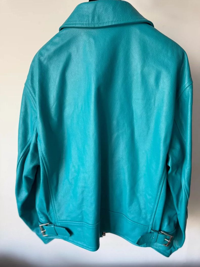 Versace VERSACE Turquoise Leather Jacket Runway - dmc Size M / US 6-8 / IT 42-44 - 2 Thumbnail