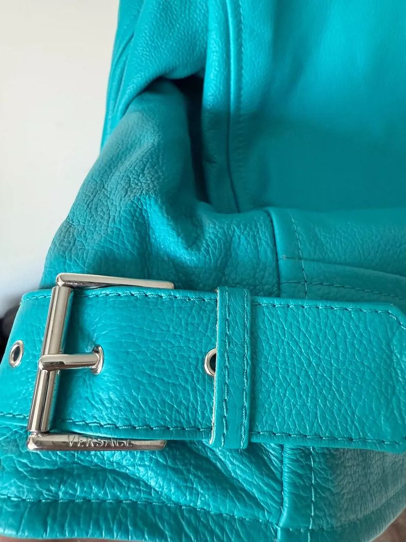 Versace VERSACE Turquoise Leather Jacket Runway - dmc Size M / US 6-8 / IT 42-44 - 4 Thumbnail