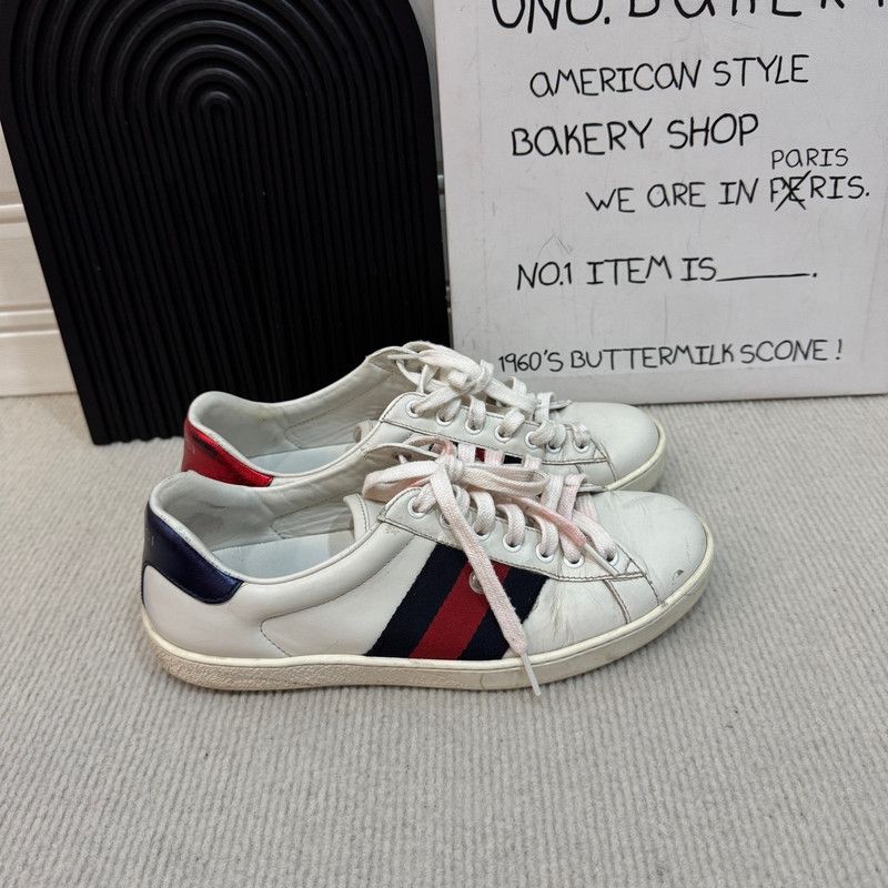 Gucci Gucci White Ace Leather Low-Top Sneakers Size US 10 / EU 43 - 2 Thumbnail
