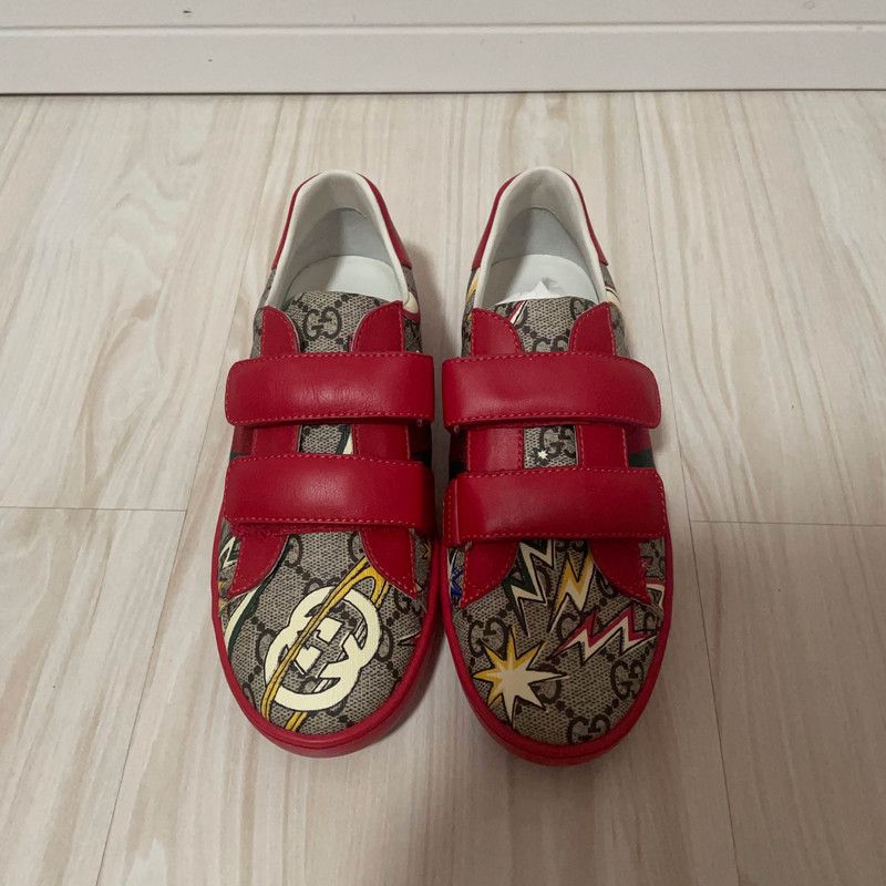 Gucci Gucci Red Canvas Sneakers with Graphic Design Size US 5 / EU 37 - 2 Thumbnail