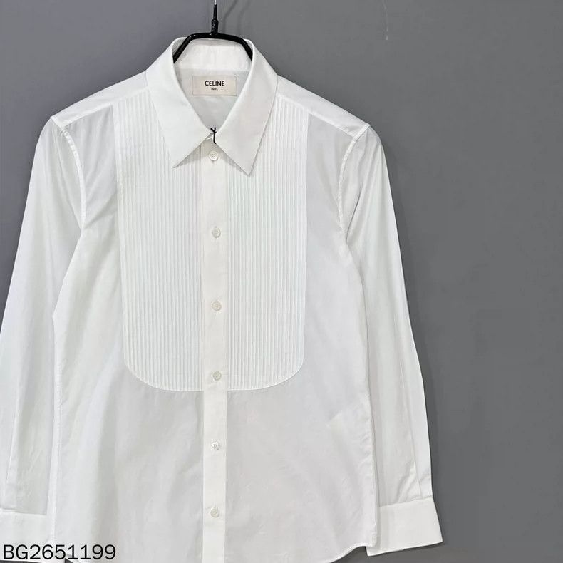Celine Celine White Long Sleeve Collared Shirt Size S / US 4 / IT 40 - 2 Thumbnail
