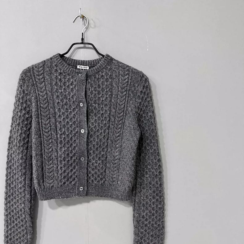 Miu Miu MIUMIU Gray Wool Cardigan Sweater Size S / US 4 / IT 40 - 2 Thumbnail